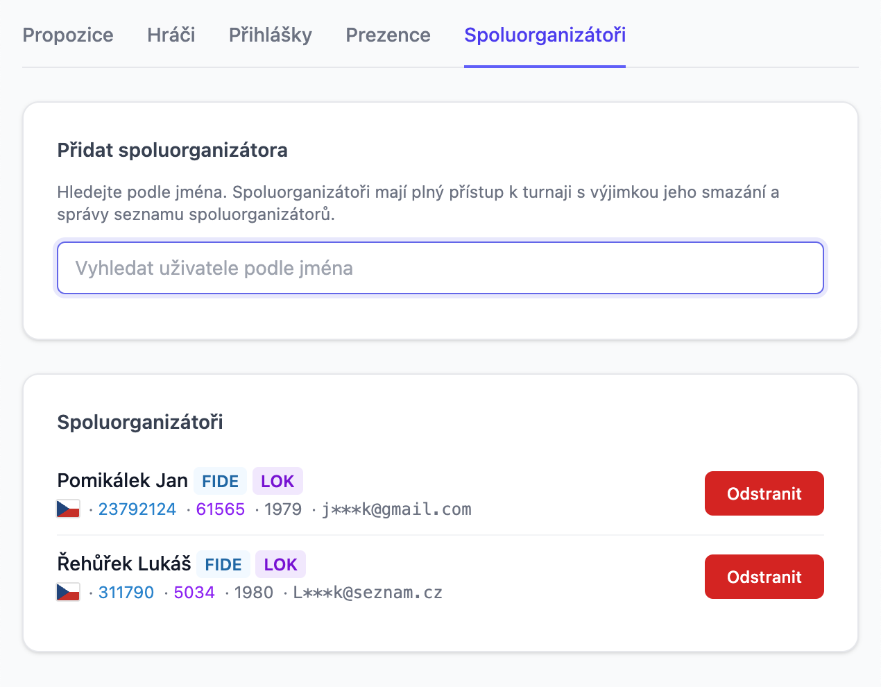 Co-organizers management